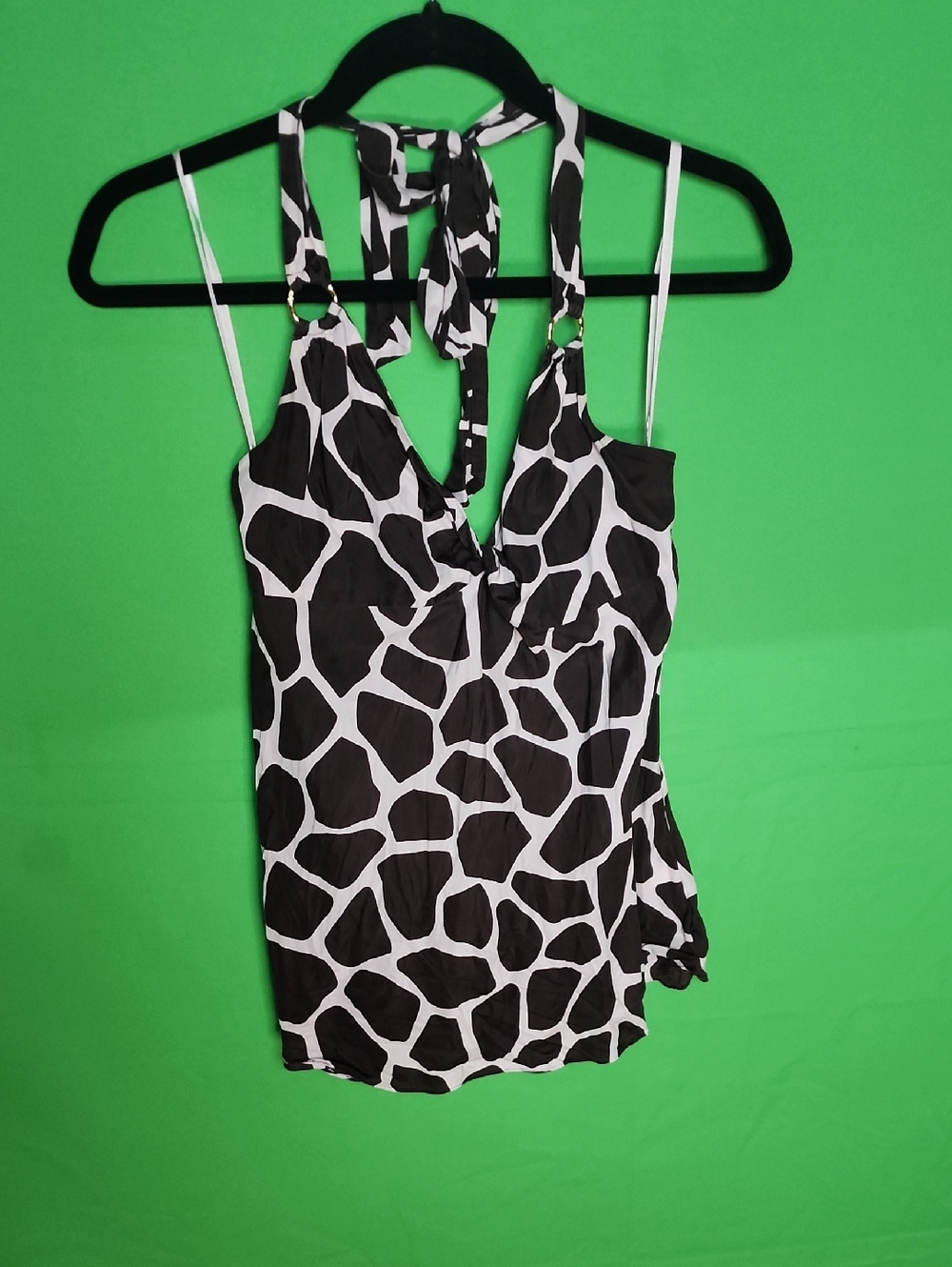 Y2K Banana Republic Silk Giraffe Print Halter Top - Brown & White - Size 4